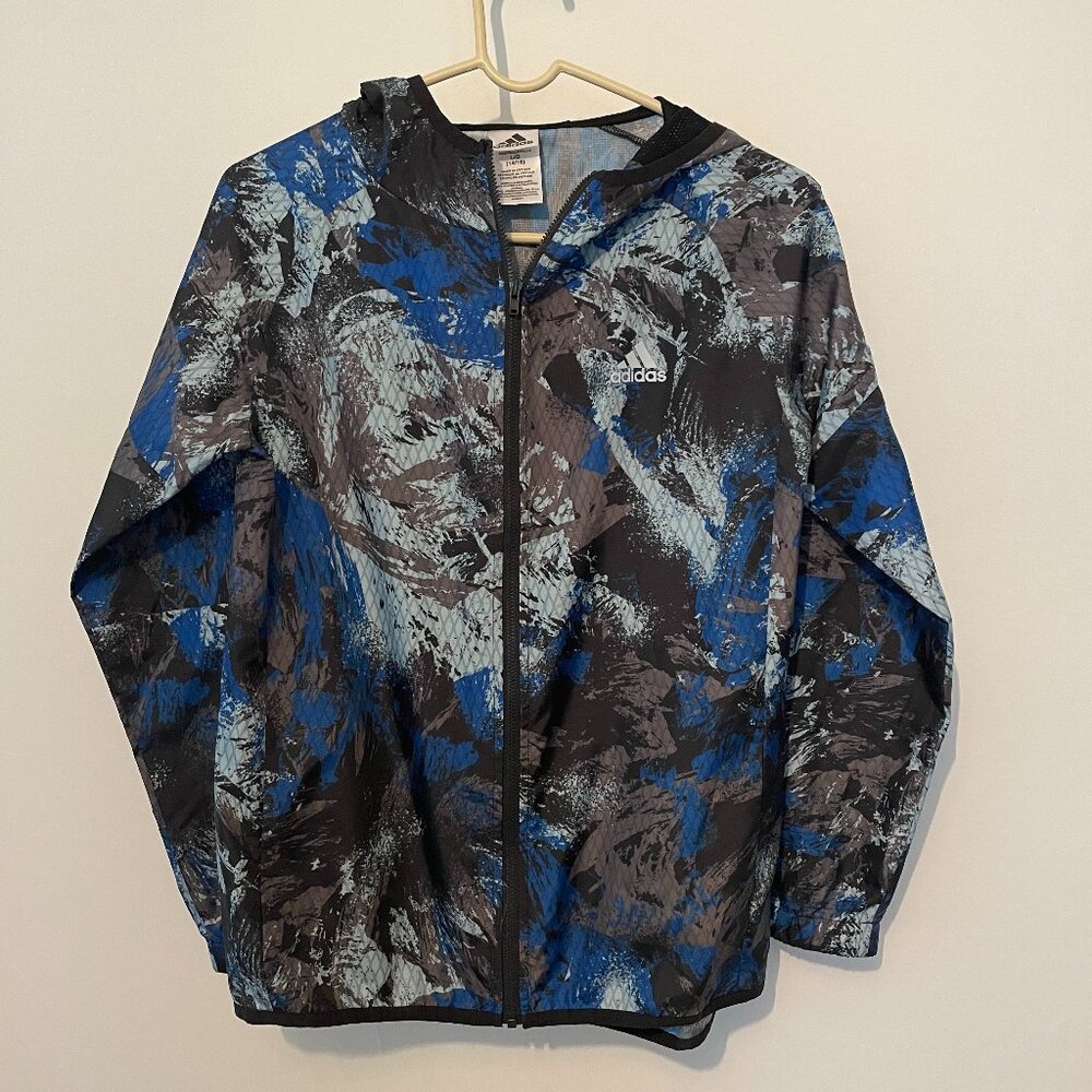 Adidas Lightweight Windbreaker zip up hooded Blues - Youth Large 14/16